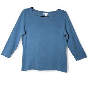 VTG Blue Teal Silk Blend 3/4 Sleeve Boatneck Top Size M  Ribbed Knit